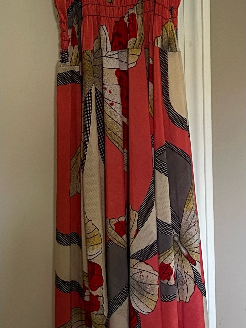 Coral Floral Print Maxi Dress